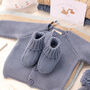 Luxury Cotton Pale Blue Baby Cardigan And Booties Set, thumbnail 2 of 11