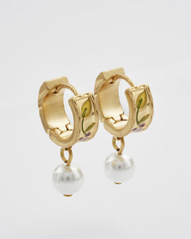 Blackberry Bramble Pearl Drop Gold Huggie Earrings, 5 of 8