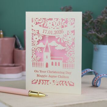 Personalised Papercut Floral Christening Card, 3 of 8