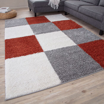 The Rugs Geometric Shaggy Rug Terra Checkered Rug, 6 of 12
