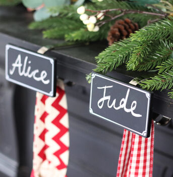 Chalk Board Personalised Stocking Holder Mantle Clip, 2 of 5