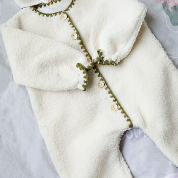 Personalised Baby Sherpa Fleece Pram Suit Hooded All In One, 5 of 12