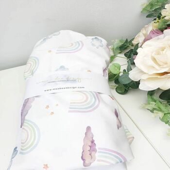 Pastel Rainbows And Clouds Cot Bed Sheet, 4 of 4