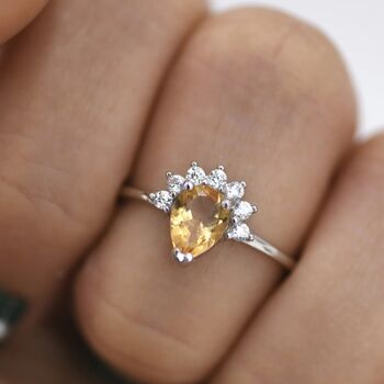 Genuine Pear Cut Citrine Crown Ring In Sterling Silver, 2 of 12