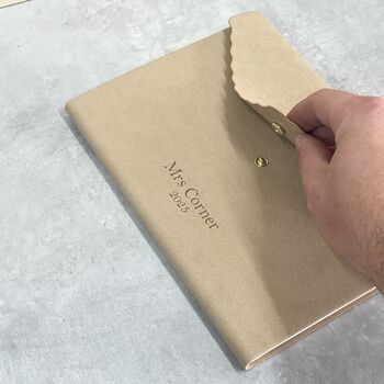Personalised Buttoned Leather Notebook, 5 of 9