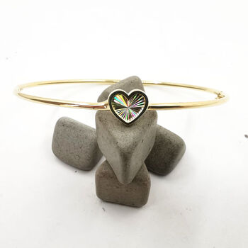 9ct Yellow Gold Heart Hinged Bangle, 2 of 9