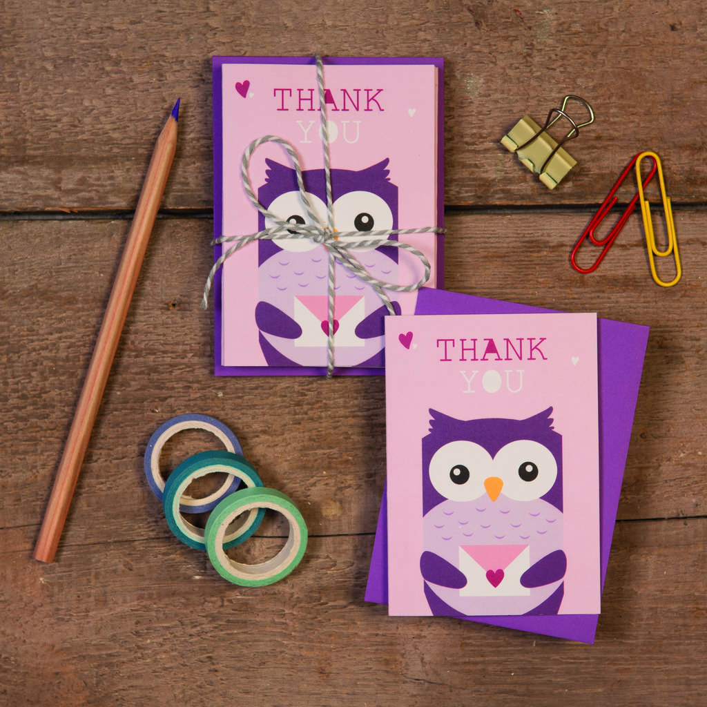 children-s-mini-thank-you-cards-owl-by-aliroo-notonthehighstreet