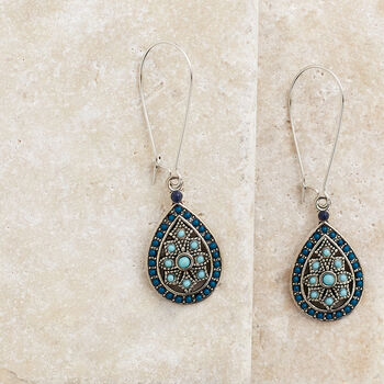 Blue And Turquoise Beaded Tear Drop Earrings, 3 of 3