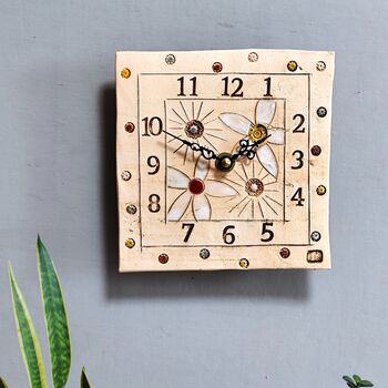 Small Wall Clock, Large Numbers, Flowers, 2 of 5
