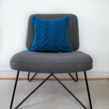 Hand Knit Chunky Cable Stitch Cushion In Teal, 2 of 6
