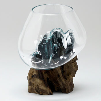 Handmade Molten Glass Decorative Bowl On Wooden Stand, 3 of 6