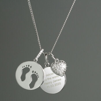 Personalised Footprints Zirconia Heart Necklace, 3 of 4