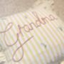 Hand Embroidered Personalised Cushion Lemon Stripe Ruffle Trim, thumbnail 7 of 7