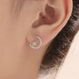 Delicate Cz Moon And Star Stud Earrings In Sterling Silver, thumbnail 6 of 11