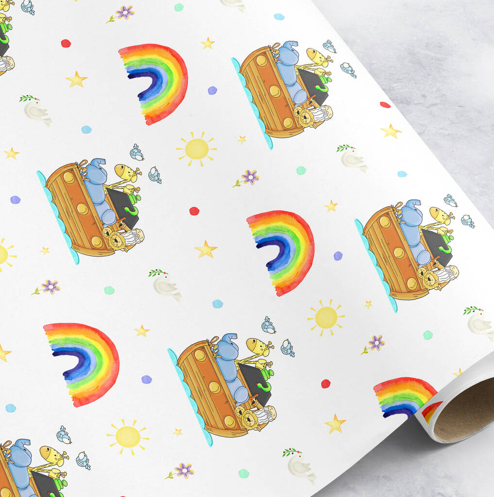 Noahs Ark Christening Wrapping Paper Roll Or Folded #51, 1 of 3