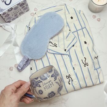 Mother’s Day Pyjama Gift Set For Mum With I Love You Mum Mug And Eye Mask, 2 of 12
