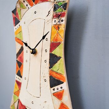 Ceramic Wall Clock Handmade Triangle Geometric Desing Multicoloured, 4 of 6