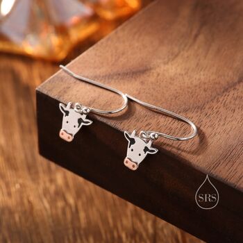 Dairy Cow Drop Dangling Earrings In Sterling Silver, 2 of 9