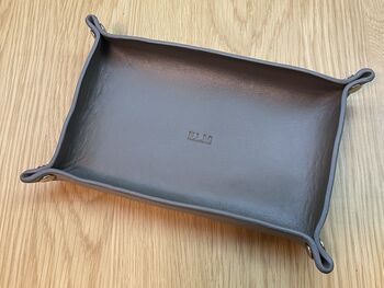 Personalised Rectangle Grey Leather Valet Coin Tray, 6 of 12