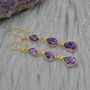 Amethyst Gold Plated Silver Drop Earrings, thumbnail 3 of 8