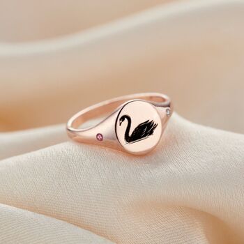 You And Me’ Swan Birthstone Signet Ring, 3 of 7