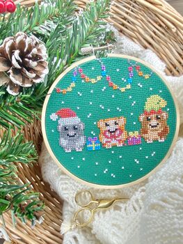 Christmas Guinea Pig Trio Cross Stitch Kit For Beginners, 3 of 6