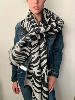 Zebra Print Cashmere Blend Soft Blanket Scarf, 4 of 11