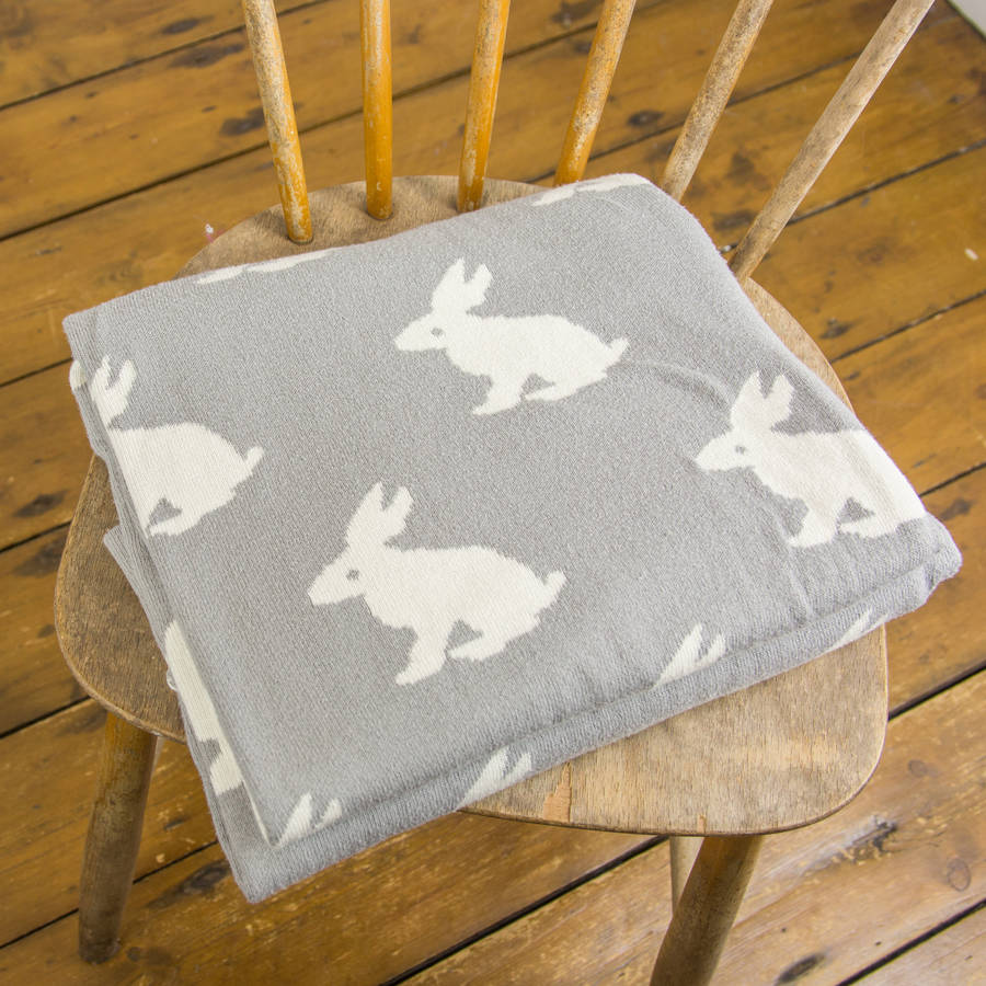 grey and white rabbit blanket or throw by rocket and fox