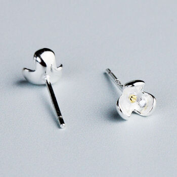Sterling Silver Dainty Flower Bud Stud Earrings, 2 of 4