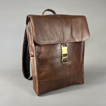 Cognac Leather Laptop Backpack With Luggage Strap, 3 of 10