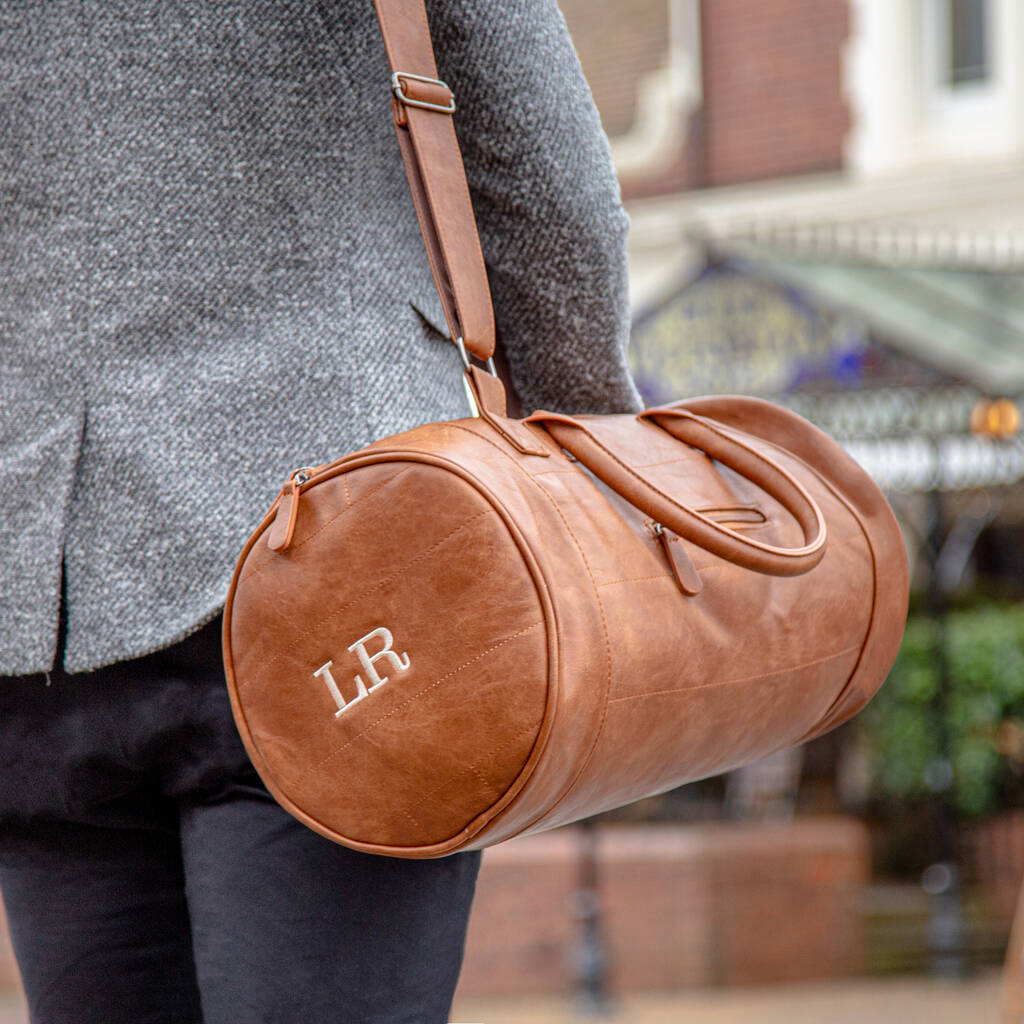 Personalised Faux Leather Barrel Bag With Initials, 1 of 12