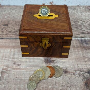 Wooden Kids Birthday; Wooden Square Money Box, 2 of 9