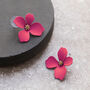 Hot Pink Hand Painted Flower Shaped Stud Earrings, thumbnail 3 of 3