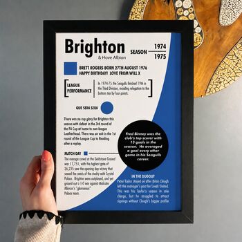 Personalised Birth Year Print Birthday Gift For Brighton Fans, 4 of 9