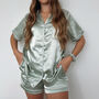 Sage Embroidered Satin Bridal Pyjamas Short, thumbnail 1 of 5