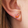 Festive Sausage Dog Christmas Stud Earrings, thumbnail 1 of 3
