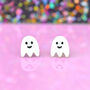 White Marble Glitter Acrylic Hand Painted Ghost Stud Earrings, thumbnail 1 of 3