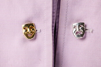Comedy Tragedy Cufflinks 18ct Gold On Sterling Silver, 2 of 2
