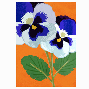 Marina Winter Pansy Flower Greeting Card, Illustrated, Blue And Orange, Blank Inside, Textured Sustainable, 2 of 2