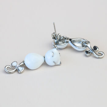 White Cat Dangle Stud Earrings, 3 of 4