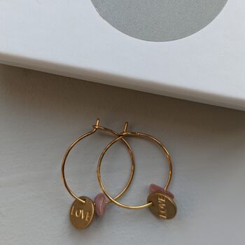 Gold Love Charm Rose Quartz Hoop Earrings, 3 of 6