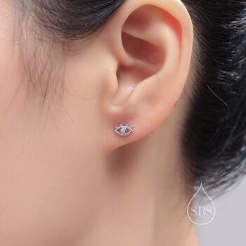Sterling Silver Tiny Eye Stud Earrings, 2 of 12