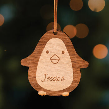 Personalised Wooden Penguin Christmas Tree Decoration, 4 of 4