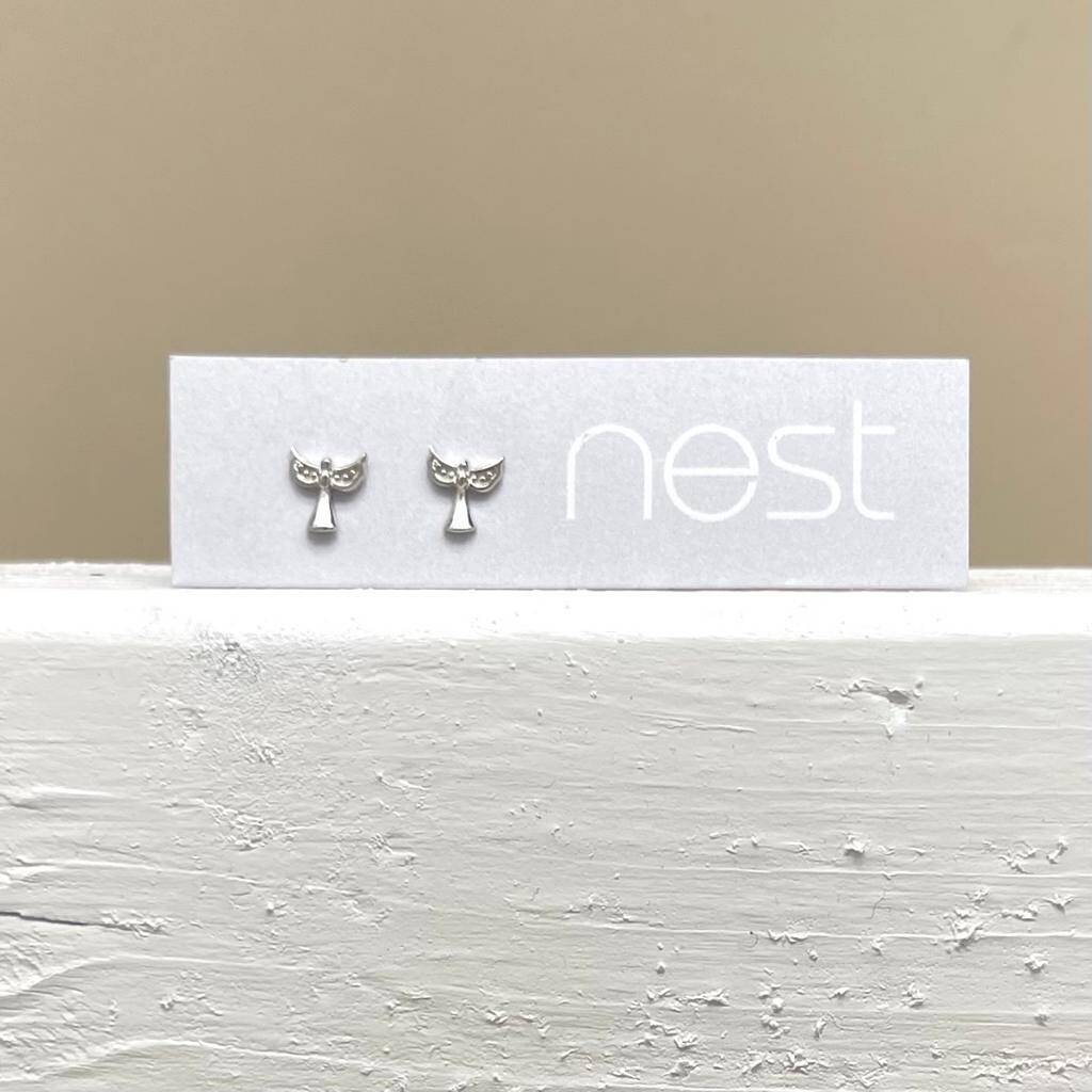 Sterling Silver And Stone Angel Stud Earrings, 1 of 2