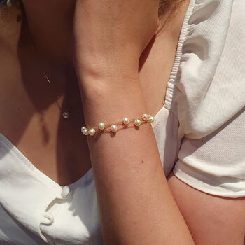 Freshwater Pearl Double Chain Wedding Bracelet Gift, 2 of 10