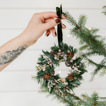 Frosted Dried Flower Christmas Wreath Bauble, 2 of 4