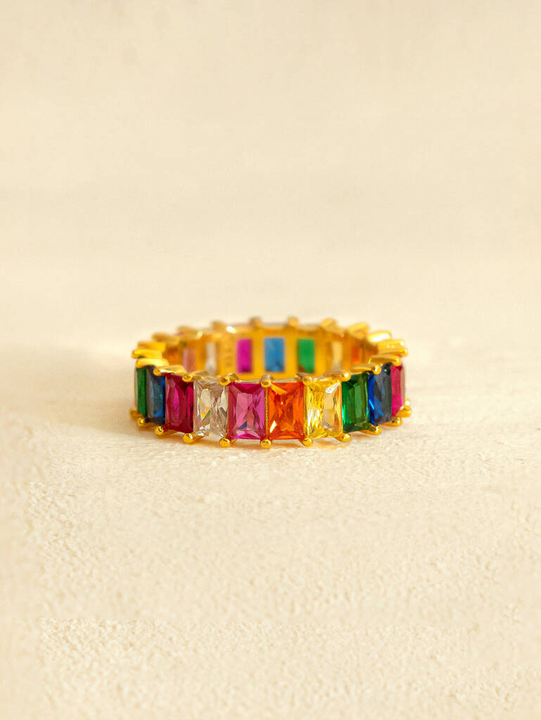Rainbow Ring With Colourful Baguette Stones, 1 of 5