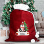 Personalised Christmas Penguin Luxury Pom Pom Red Sack, thumbnail 1 of 3