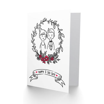 Happy I Do Day Cute Bride Groom Drawing Wedding Card, 2 of 4