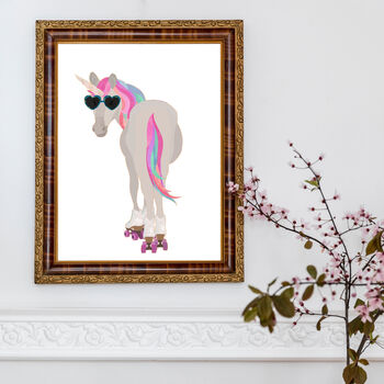 Custom Personalised Unicorn Rollerskating Art Print For Her, 8 of 8